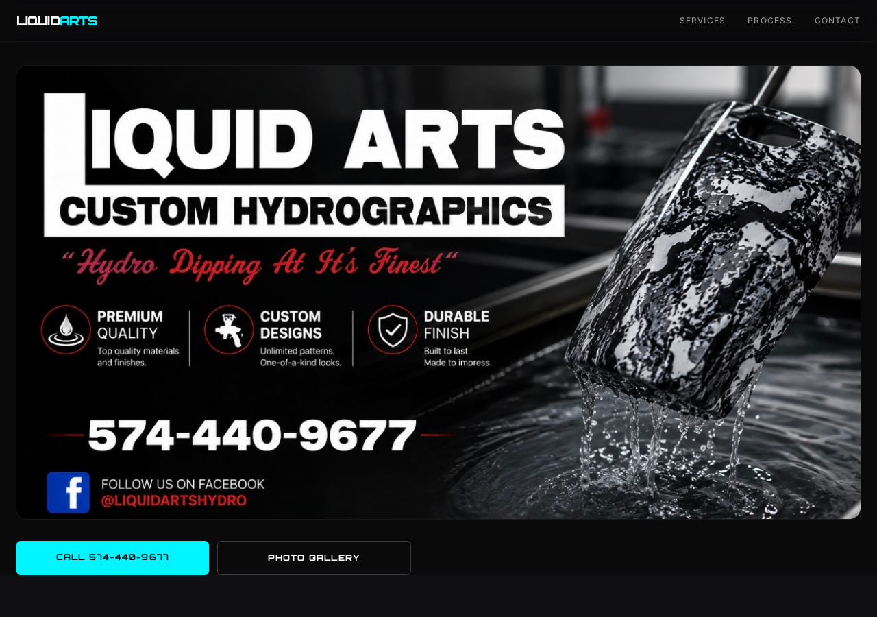 Screenshot of the Liquid Arts Hydrographics website