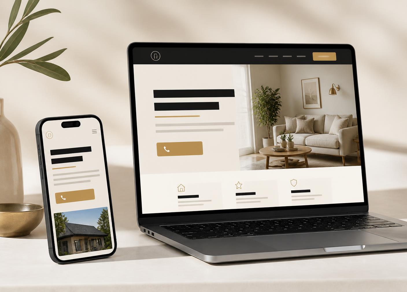 A local business website shown on a phone and a laptop
